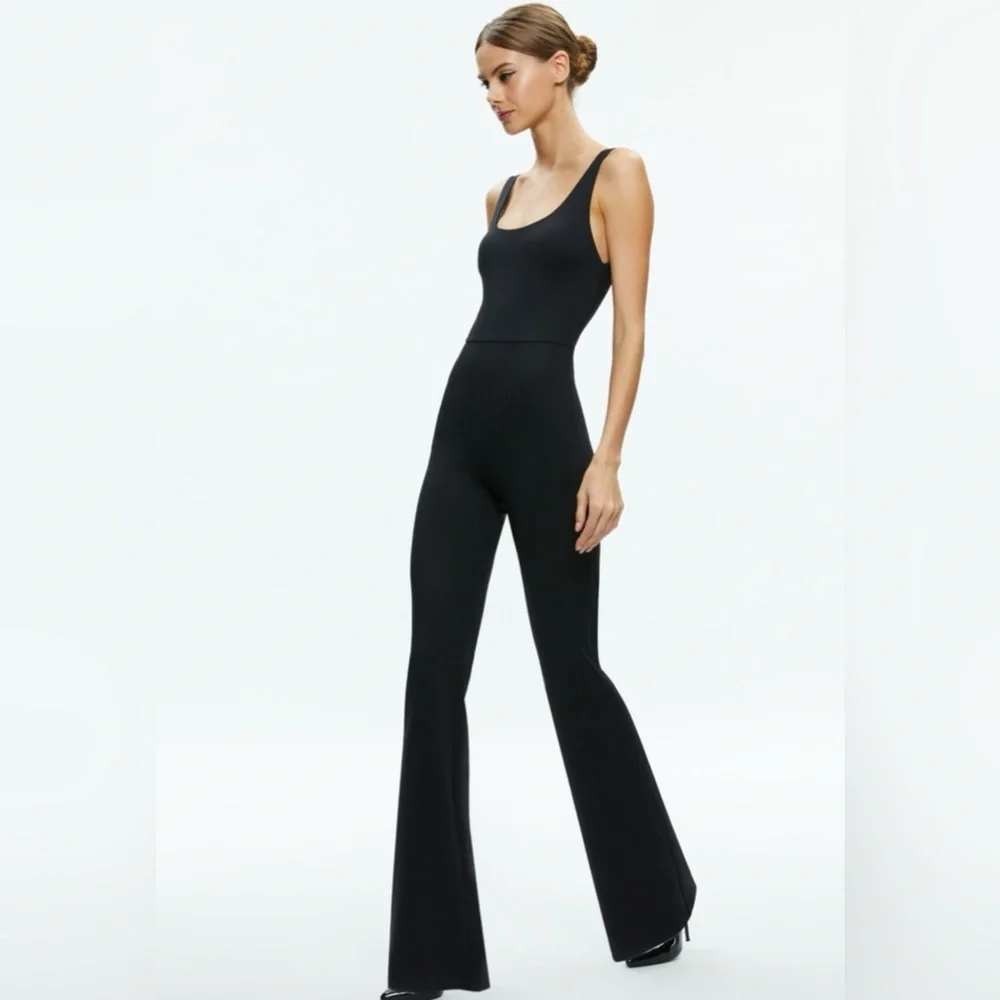 Alice + Olivia Cortes Catsuit Black Flare Leg Jumpsuit 4 Minimalist Office Siren